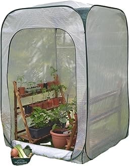 GardenSkill Pop Up Mini Greenhouse - Small Polytunnel Growhouse Cover for Tomatoes Fruit Vegetables Plants (1.25m x 1.25m x 1.85m high)