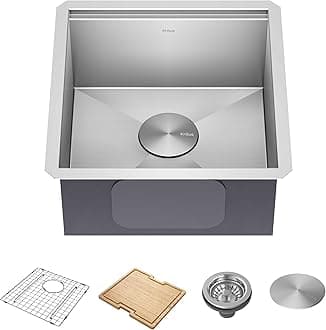 KWU111-17 Kore Workstation 17-inch Undermount 16 Gauge Single Bowl Bar Kitchen Sink with Integrated Ledge and Accessories (Pack of 5), 17 Inch, Stainless Steel