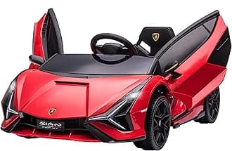 Aosom 12V Ride on Car, Lamborghini SIAN Licensed Battery Powered Electric Car for Kids with Remote Control, Horn, Music, & Headlights, Red