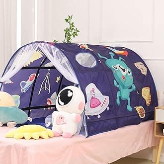 Space Stars Bed Tents for Kids Portable Play Tent Game House for Boys Girls Breathable Cottage DIY Inner Pocket Sleeping Tent Toddlers Playhouse with Double Net Curtain & Carry Bag (Alien)