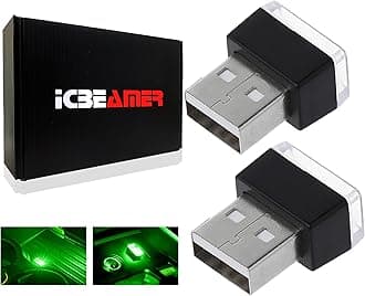 ICBEAMER 2-Pack USB Type-A LED Night Light, Color: Green | Plug-in Universal Fit Automotive Accessories for Car Interior and Trunk Ambient Atmosphere Lighting