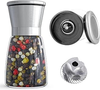 Marve Beautiful Stainless Steel Salt & Pepper Grinders Refillable Set - Salt/Spice Shakers with Adjustable Coarse Mills - Easy Clean Ceramic Grinders with Funnel (Mini Pepper Mill 1 Pcs)