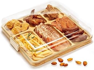 Charcuterie Boards, Bamboo Charcuterie Board with Lid, Cheese Board with Buckle Locking, Cutting Boards for Kitchen, House Warming Gifts New Home, Gifts for Women, 6 Compartments
