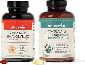 Vitamin B Complex 360 Softgels & Omega 3 Fish Oil 180ct for Energy, Heart, Brain, Immune & Vision Support