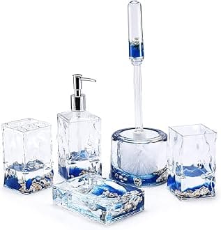 5 Piece Acrylic Liquid 3D Floating Motion Bathroom Vanity Accessory Set Shell