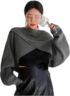 COZYEASE Women's Criss Cross Boat Neck Long Sleeve Crop Sweater Solid Casual Plain Sweater Coat