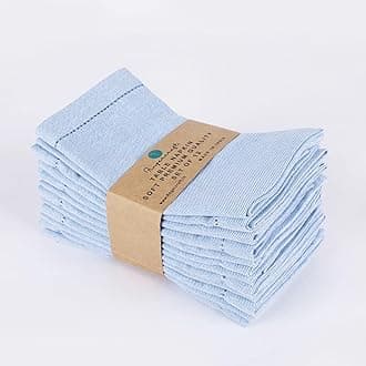 FINGERCRAFT Hemstitched Cotton Table Napkins – Set of 6, 20x20 Inch, 100% Cotton Cloth Napkins with Faggoting Stitching – Durable & Elegant for Parties, Everyday Use (Sky Blue Twill)