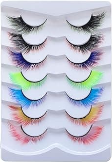 Outopen 7 Pairs Angel Colored Lashes Fluffy Wispy Winged False Eyelashes Halloween Cosplay Makeup Colorful Eye Lashes Like Extensions