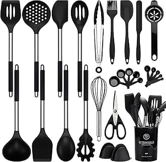 Silicone Kitchen Utensils Set, 28 Pcs Cooking Utensils Set 446°F Heat Resistant Spatula Set, Food Grade Silicone and Stainless Steel Handle Kitchen Gadgets for Nonstick Cookware BPA Free