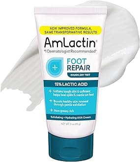 AmLactin Foot Repair Cream - Therapeutic Foot Cream for Dry Cracked Heels and Feet - Callus Softener - No-Scrub Exfoliator and Moisturizer with 15% Lactic Acid AHA - 3 oz (Packaging May Vary)