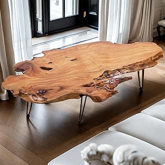14-Inch Live Edge Coffee Table - Handcrafted Solid Wood Side Table with Metal Hairpin Legs - Unique Organic Shape End Table for Living Room, Rustic Boho & Modern Farmhouse Decor
