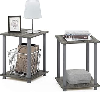 Furinno SIMPLISTIC Side Table Set of 2, 2-Tier End Table, Nightstand, Night Stand, Bedside Table, Easy Assembly, for Living Room, Bedroom, French Oak