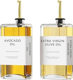 New England Stories Kitchen Cooking Oil Dispenser Set, Olive Oil and Vinegar Bottles, Soy Sauce Dispenser - 2 Pieces, Gold, Durable & Stylish Design