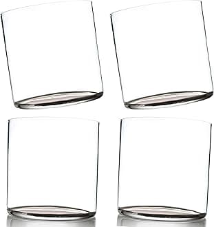 Ultra Thin Cocktail Glasses 12-ounce Double Old Fashioned Whiskey Glasses - Minimalist H20 Water Drinking Glass - (4)