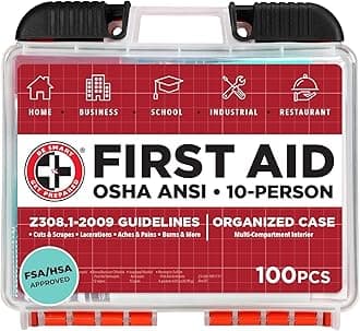 Be Smart Get Prepared OSHA/ANSI First Aid Kit - 10 Person, 100 Pieces - Designed for Home, Business, School, Industrial, and Restaurants - Compact & Portable