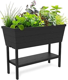 Keter Urban Bloomer 12.7 Gallon Raised Garden Bed and Outdoor Herb Garden Planter with Self Watering Gauge and Drainage Plug, Dark Grey