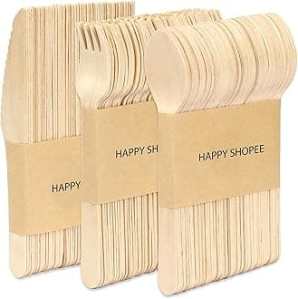 90 PCS Disposable Cutlery | Premium Quality 30 Spoon,30 Forks,30 Knives for Outdoor, Party & More- Wooden Cutlery Birchwood (90)