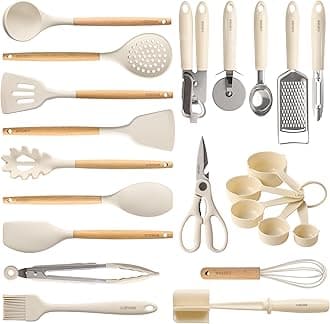 CAROTE 22pcs Silicone Cooking Utensils Set, 446°F Heat Resistant Kitchen Utensils Gadgets Set, Spatula, Turner, Whisk, Tongs