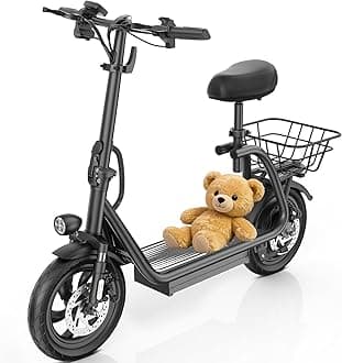 Caroma Electric Scooter with Seat for Adults, Max 30Miles Ranges&20Mph, 500/800/1200W Motor, 14" Fat Tire Foldable Commuter E-Scooter with Basket for Pets & Cargo, 300lbs Max Load