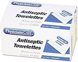 PhysiciansCare First Aid Antiseptic Towelettes, Box of 25 Individually Wrapped