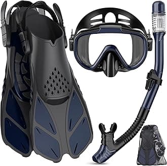 Snorkeling Gear for Adults Men Women,4 in 1 Snorkel Set with Panoramic View Diving Mask Anti-Fog Anti-Leak,Dry Top Snorkel,Fins and Travel Bag for Swimming,Snorkeling and Travel Diving