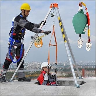 Aluminum Confined Space Tripod 7 Feet Legs, Commercial Rescue Tripod Falling Protector Bracket for Traditional Confined Spaces/Working In High Places/Firefighting (Color : 2600LBS Winch+Fall Protec