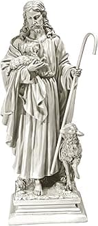 Design Toscano EU784776 Jesus the Good Shepherd Religious Garden Statue, Grand, 109 cm, Polyresin, Antique Stone, Off White