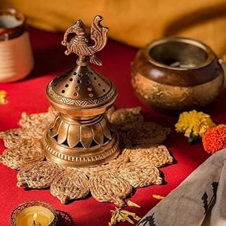 RITUALISTIC Konark Brass Loban LampDhoop HolderIncense BurnerDhoop DaniPooja ItemsDhoop Batti StandSambrani HolderPooja Room Decor 17x10 Konark Loban Lamp