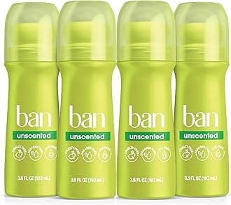 Ban Original Unscented 24-hour Invisible Antiperspirant, 3.5oz Roll-on Deodorant, 4-pack, Underarm Wetness Protection, with Odor-fighting Ingredients