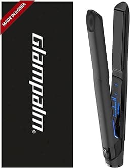 GLAMPALM GlamMuse 1" | All-Ceramic Flat Iron Infused with Vita-C, Salon Results with Less Heat Damage, Trusted by K-Pop Hair Stylists, Dual Voltage Hair Straightener, Silk Press | GP201T