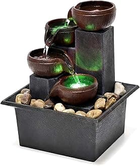 Father'sDen Collection Tabletop Water Fountain-Water Fall Fountains-Indoor Desktop Fountain with Audible Calming Waterfall Sounds for Feng Shui Effect-Cascading LED Color Lighting