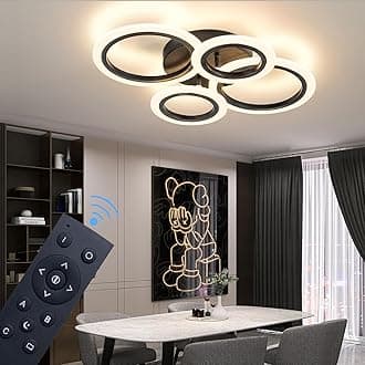 Shine LUEST 34W Modern LED Ceiling Light, 3000K-6000K Dimmable Ceiling Lighting Fixtures Ceiling Mount 4 Rings Black LED Chandelier Bedroom Lights Flush Mount with Remote for Kitchen, 2720LM
