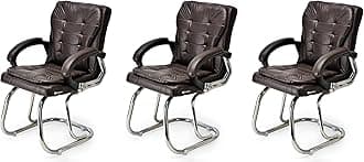 OFFICE SEATING Principal Manager Office Visitor Study Home Reception Chair with arm Rest & Cushion seat Back (3, Coffee, Double Pipe Chrome Frame)