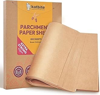Unbleached Parchment Paper 200 PCS, Katbite 12X16 inches（30X40cm） Baking Paper, Heavy Duty and Non-Stick Parchment Paper Sheets for Baking for Air Fryer, Grilling, Steaming