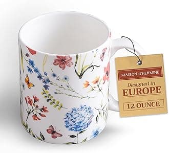 Maison d' Hermine Coffee Mug with Handles Fine Bone China Mugs Pack of One Tea Cups for Hot Beverages Cappuccino Latte Home Restaurant Office Perfect for Gift (Just Floral - Poppies Always, 12 Ounce)