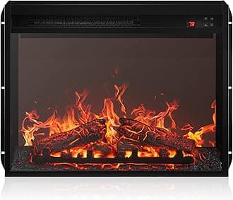 BELLEZE - Electric Fireplace Insert 23 Inches, Flush-Mounted Fireplace Heater with Remote Control, Indoor Fireplace Heater with Adjustable Brightness, Timer, Automatic Control
