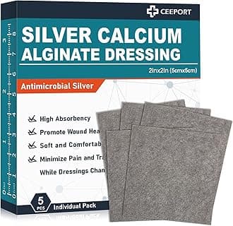 2 "x 2" Ag Silver Calcium Alginate Wound Dressing Pads, 5 Individual Pack Highly Absorbent Painless Removal Dressing, Soft Silver Dressings for Wound Care, Non-Stick Gauze Pads for Wounds