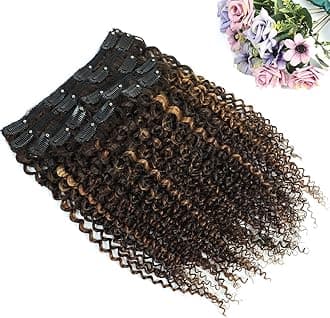 Clip in Hair Extensions for Black Women 18 Inch Kinky Curly Clip in Hair Extensions African American Clip ins 3C 4A Ombre 4/30 Curly Hair Extensions Clip in Human Hair Triple Weft Thick Soft Full Head