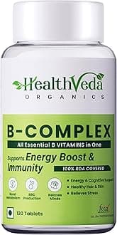 - Health Veda Organics Vitamin B-Complex Supplement - 100% RDA for B Vitamins with B1, B2, B3, B5, B6, B7, B9 & Vitamin B12 | For Both Men and Women - 120 Vegan Tablets