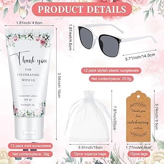 12 Sets Mini Sunscreen and Sunglasses Bulk for Wedding Party Spf30 Water Resistant Sunscreen Lotion Bulk 1oz Travel Size for Thank You Gifts Wedding Party Supplies (Floral)