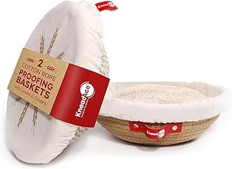 KneadAce Cotton Rope Banneton Bread Proofing Basket Set, 2 x Round Bread Basket with Liners & Covers for Artisan Bread Baking, Sourdough Bread Baking Supplies