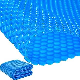 Amylove 8 x 8 ft Pool Hot Tub Solar Cover, 16 Mil Heavy Duty Trimmable Floating Thermal Blanket Spa Bubble Cover for Hot Tub Inground Pools Swimming Insulating Solar Heating