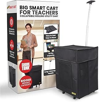 dbest products Bigger Smart Cart, Black Collapsible Rolling Utility Cart Basket Grocery Shopping Teacher Hobby Craft Art