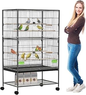 HopHop 52" Bird Cage Large Metal Bird Flight Cage Crate, Spacious Parrot Cages with Removable Tray - Multifunctional Aviary with wheels, waterer, feeder Nest Cage for Bird Care(132x 94.03x 50.90cm)