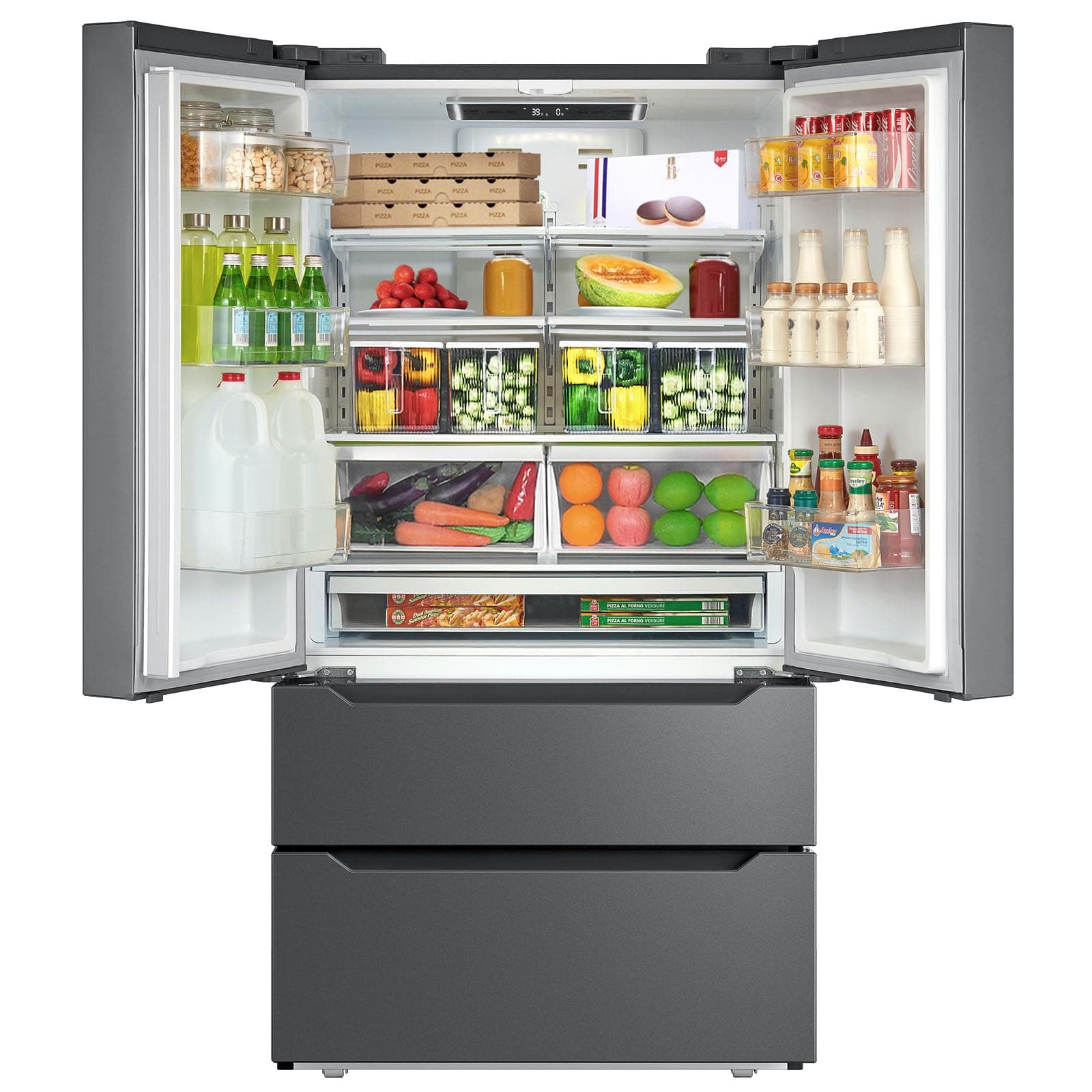SMETA Refrigerators French Door with Ice Maker, 36'' Counter Depth Stainless Steel Refrigerators Frost-free Double Door Fridges Full Size Bottom Freezer 22.5 Cu.Ft Kitchen Fridge, neveras para cocina