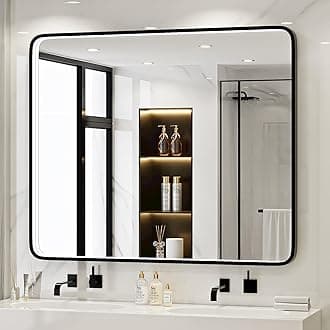 43X36 Inch Black Bathroom Mirror with LED Lights,Metal Frame Lighted Vanity Mirror,Anti Fog Design&Dimmable&Touch Switch(Horizontal/Vertical)