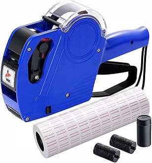 KPX MX5500 Pricing Tag Gun with 5150 pcs White Label Gun Stickers & 3 Extra Inker Rollers, Pricing Label Gun, 8 Digits Retail Pricing Gun and Labels for Grocery Store, Food (Blue)