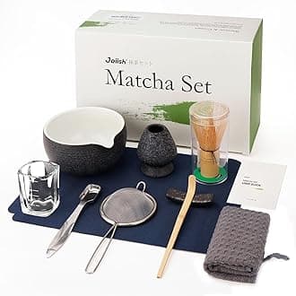 Joiish Matcha Whisk Set, 10-Pcs Matcha Kit Gift, Bamboo Whisk and Bowl with Spout & Measuring Spoon & Cup, Japanese Tea Making Tools, Charcoal Grey