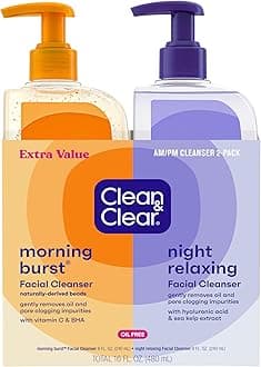 2-Pack Day and Night Face Cleanser Citrus Morning Burst Facial Cleanser with Vitamin C and Cucumber, Relaxing Night Facial Cleanser with Sea Minerals, Oil Free & Hypoallergenic Face Wash