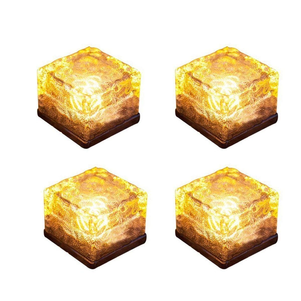 Solar Glass Brick Light,Ice Cube Lights,LED Landscape Light Buried Light Square Cube,Frosted Glass Light for Christmas Outdoor Path Road Yard 4 pcs (Warm White)